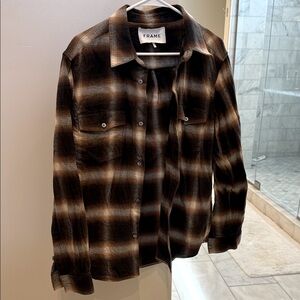Frame Denim Men's Dark Brown Checkered plaid button down Shirt size M